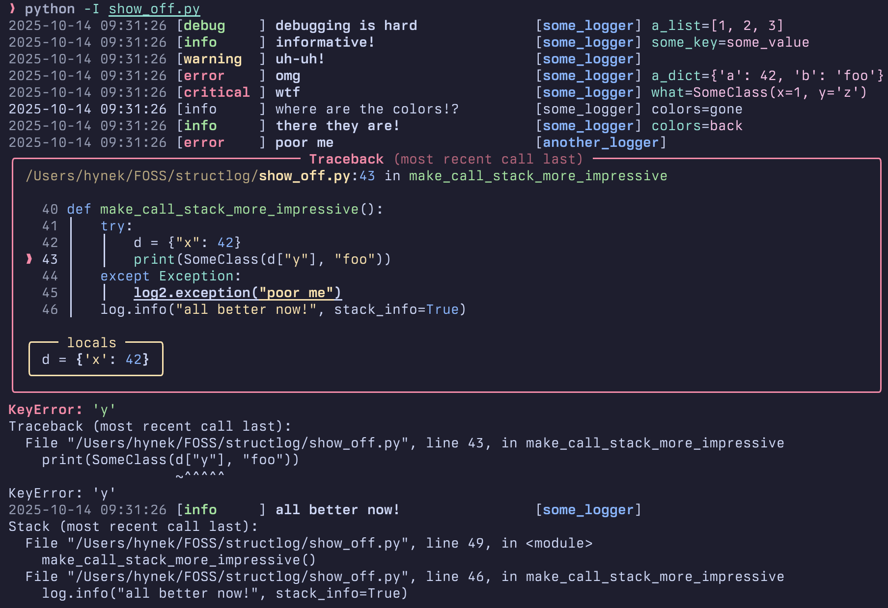 Screenshot of colorful console output by ConsoleRenderer.